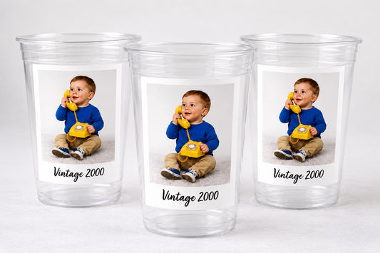 Custom Photo Cups 16oz Personalized Party Cups with Picture and text | Vintage Year Birthday Decorations | Custom Birthday Cups | Ships Fast