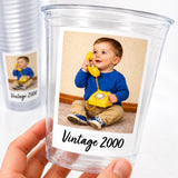 Custom Photo Cups 16oz Personalized Party Cups with Picture and text | Vintage Year Birthday Decorations | Custom Birthday Cups | Ships Fast