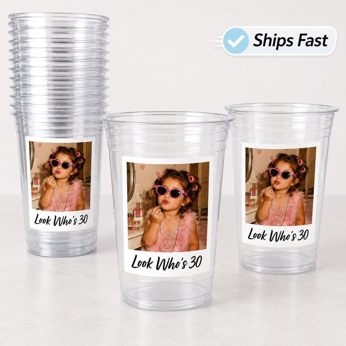 Look Who's 30 Custom Photo Cups, Personalized 30th Birthday Party Cups with Picture, Funny 30th Birthday Favors, Retro 30th, Birthday Decor