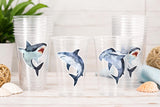 Shark Party Cups | 16oz Clear Shark Birthday Cups | Ocean Theme Party Decorations | Shark Birthday Favor Cups | Beach Party Cups