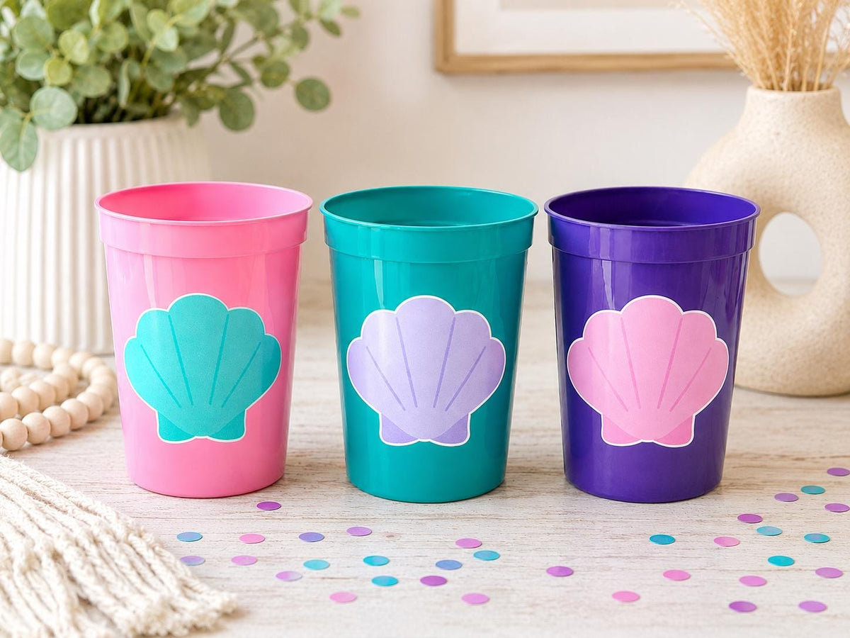 MERMAID PARTY CUPS Seashell Party Cups Mermaid Birthday Cups Mermaid Party Cups Mermaid Party Decorations Mermaid Party Favors Under The Sea