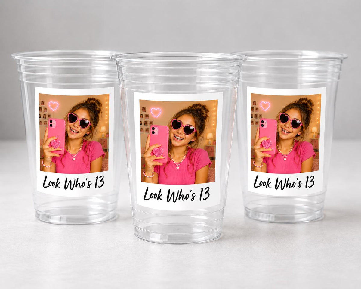 Look Who's 13 Custom Photo Cups, Personalized 13th Birthday Cups with Picture, 13th Birthday Party Favors, Officially a Teenager, Ships Fast