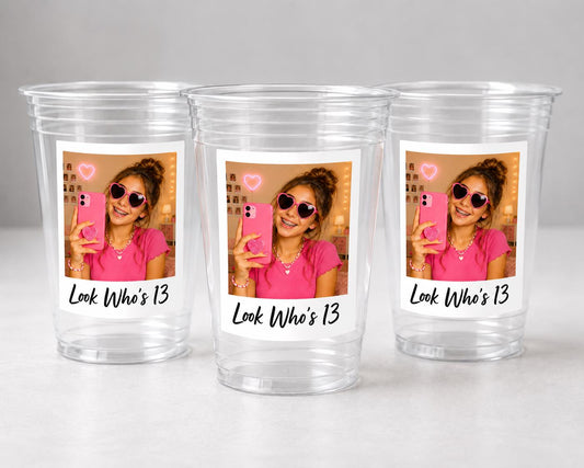 Look Who's 13 Custom Photo Cups, Personalized 13th Birthday Cups with Picture, 13th Birthday Party Favors, Officially a Teenager, Ships Fast