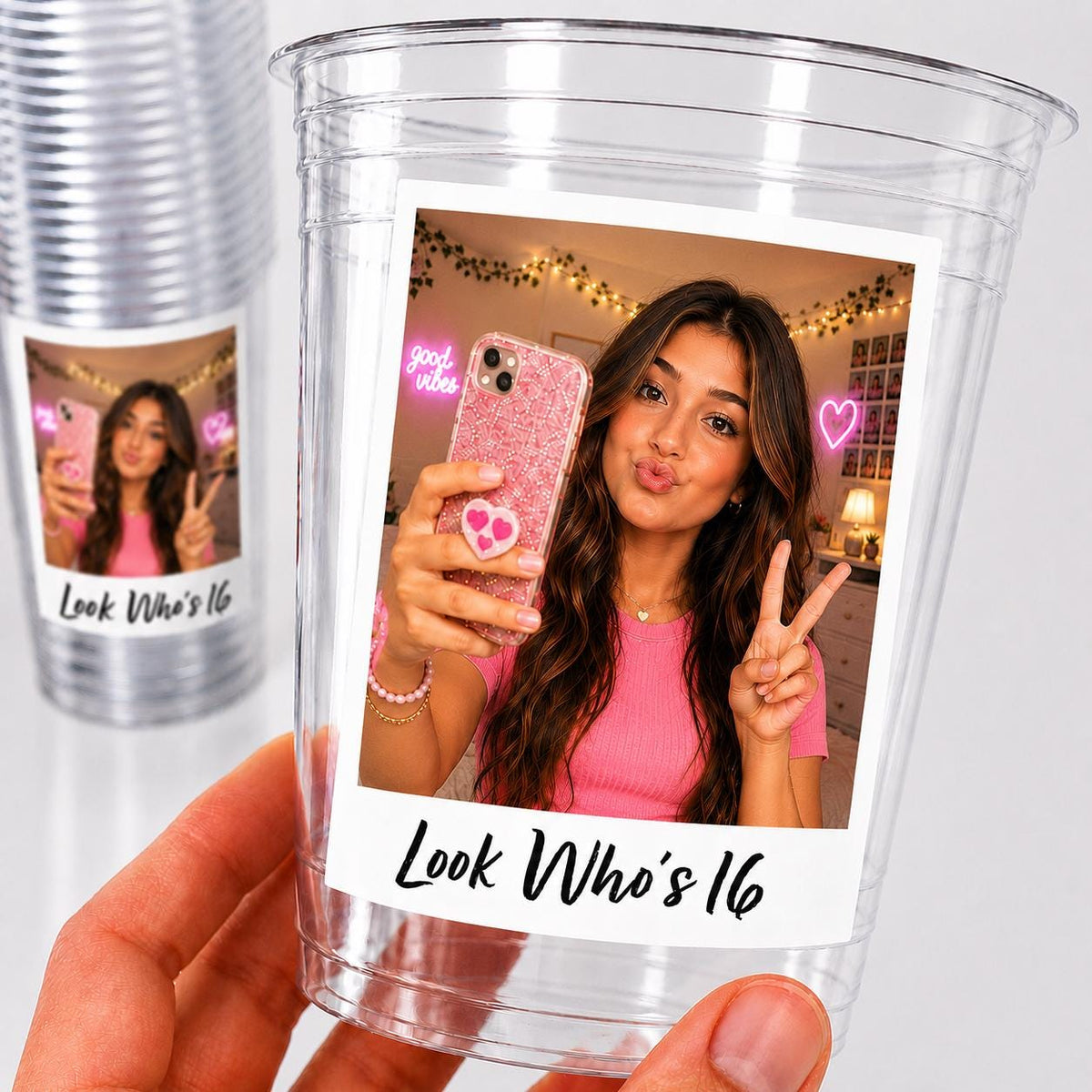 Look Who's 16 Custom Photo Cups, Personalized 16th Birthday Cups with Picture, Sweet 16 Party Favors, 16th Birthday Decorations, Ships Fast