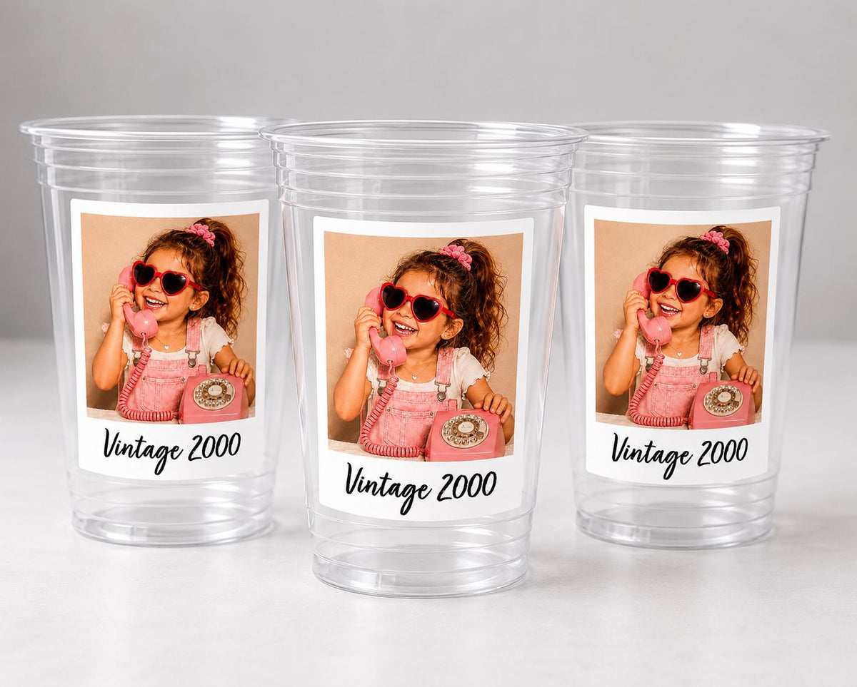 Custom Photo Cups 16oz Personalized Party Cups with Picture and text | Vintage Year Birthday Decorations | Custom Birthday Cups | Ships Fast