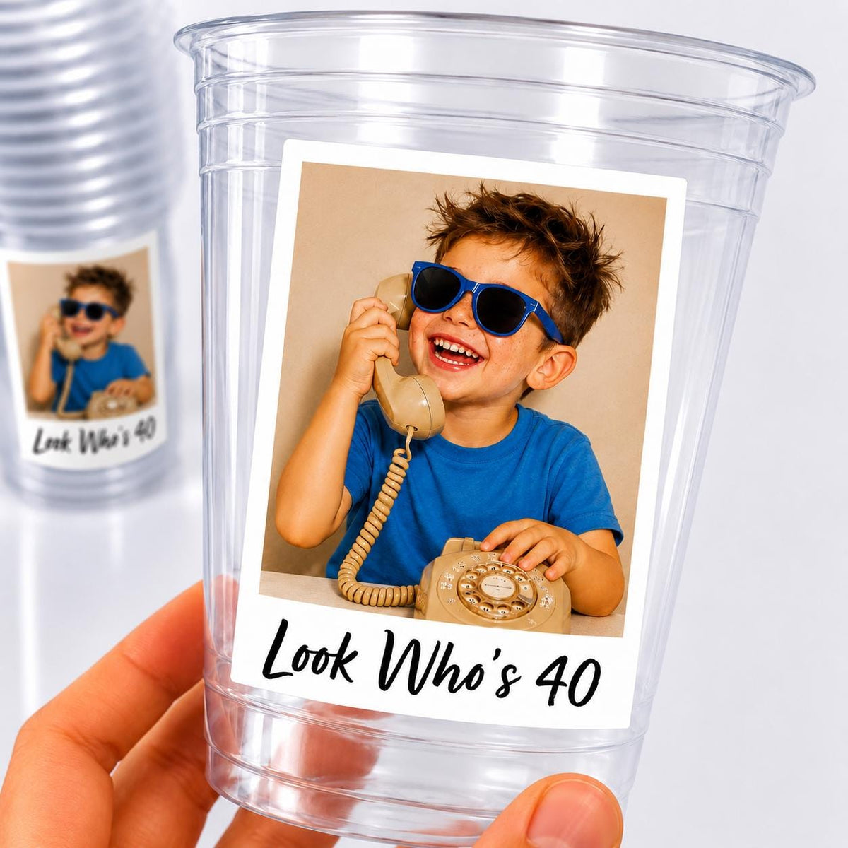 Look Who's 40 Custom Photo Cups, Personalized 40th Birthday Party Cups with Picture, Funny 40th Birthday Favors, Retro 40th, Birthday Decor
