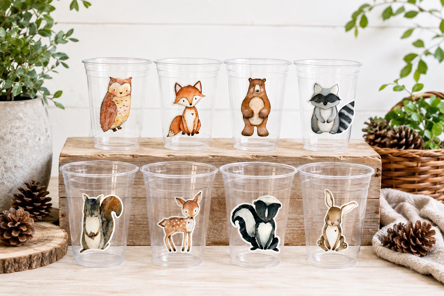 WOODLAND PARTY Cups- Woodland Cups Woodland Animals Woodland Decorations Woodland Birthday Woodland Baby Shower Woodland Birthday Party