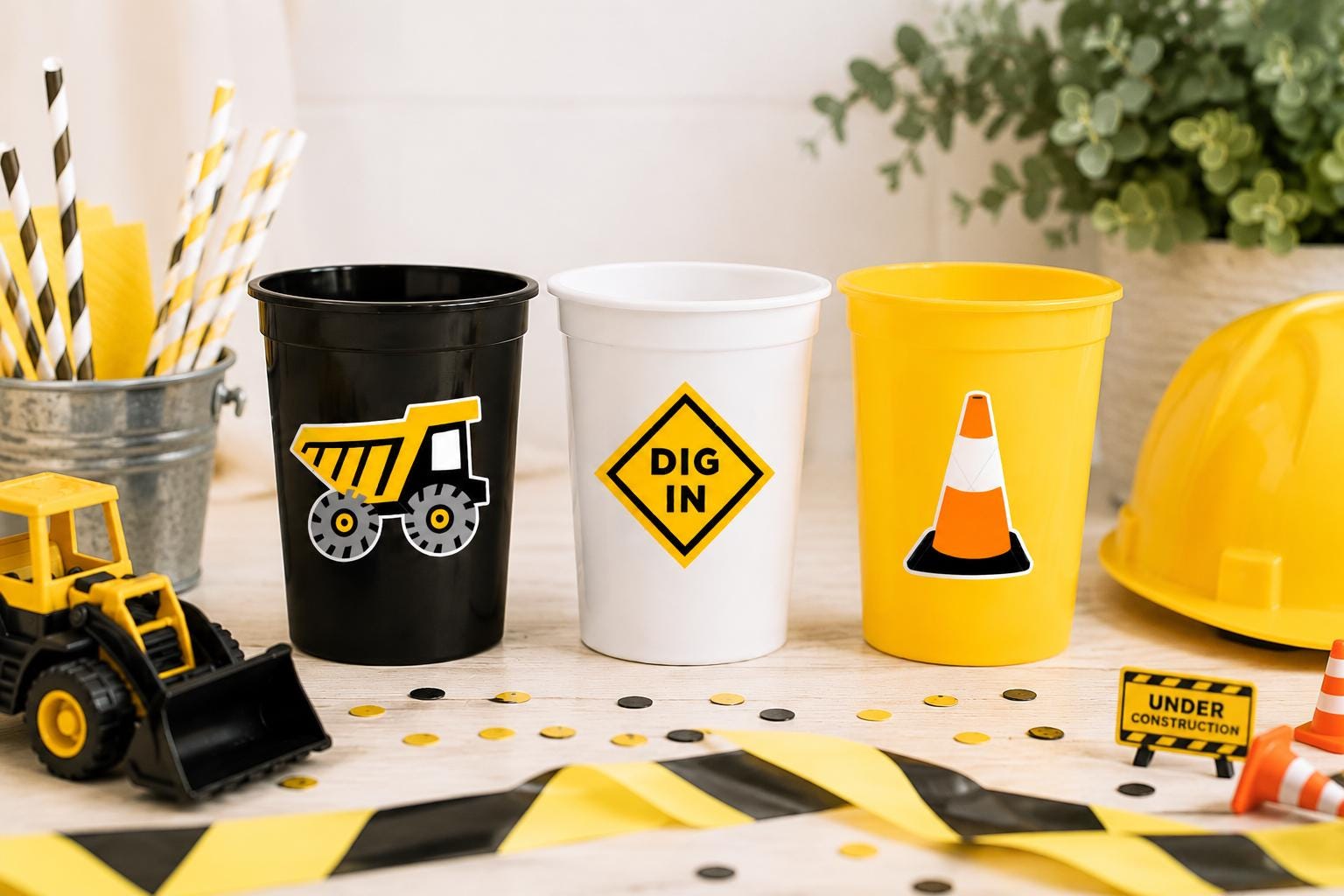 CONSTRUCTION PARTY CUPS - Construction Truck Cups Construction Truck Cups Construction Birthday Construction Party Construction Decorations