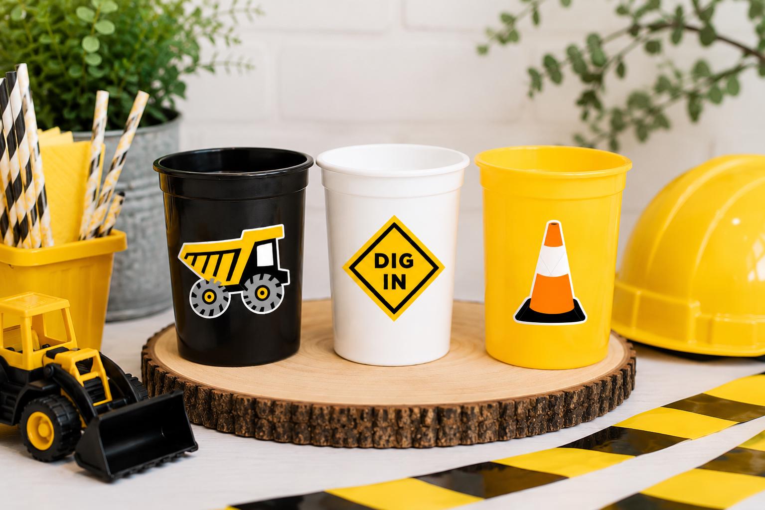 CONSTRUCTION PARTY CUPS - Construction Truck Cups Construction Truck Cups Construction Birthday Construction Party Construction Decorations