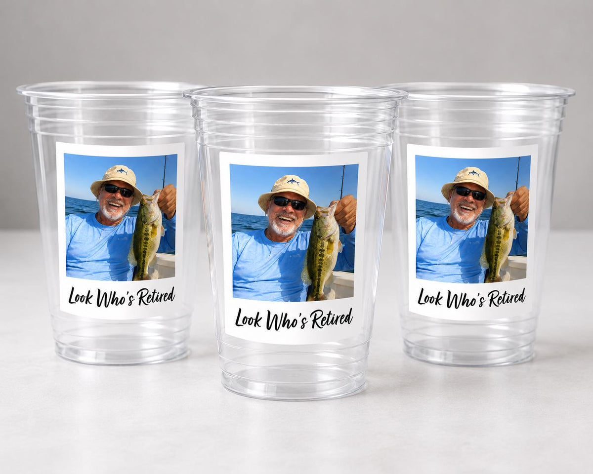 Look Who's Retired Custom Photo Cups, Personalized Retirement Party Cups with Picture, Retirement Party Favors, Happy Retirement, Ships Fast