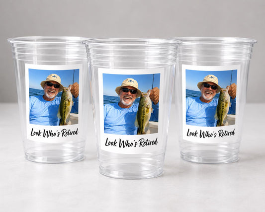 Look Who's Retired Custom Photo Cups, Personalized Retirement Party Cups with Picture, Retirement Party Favors, Happy Retirement, Ships Fast