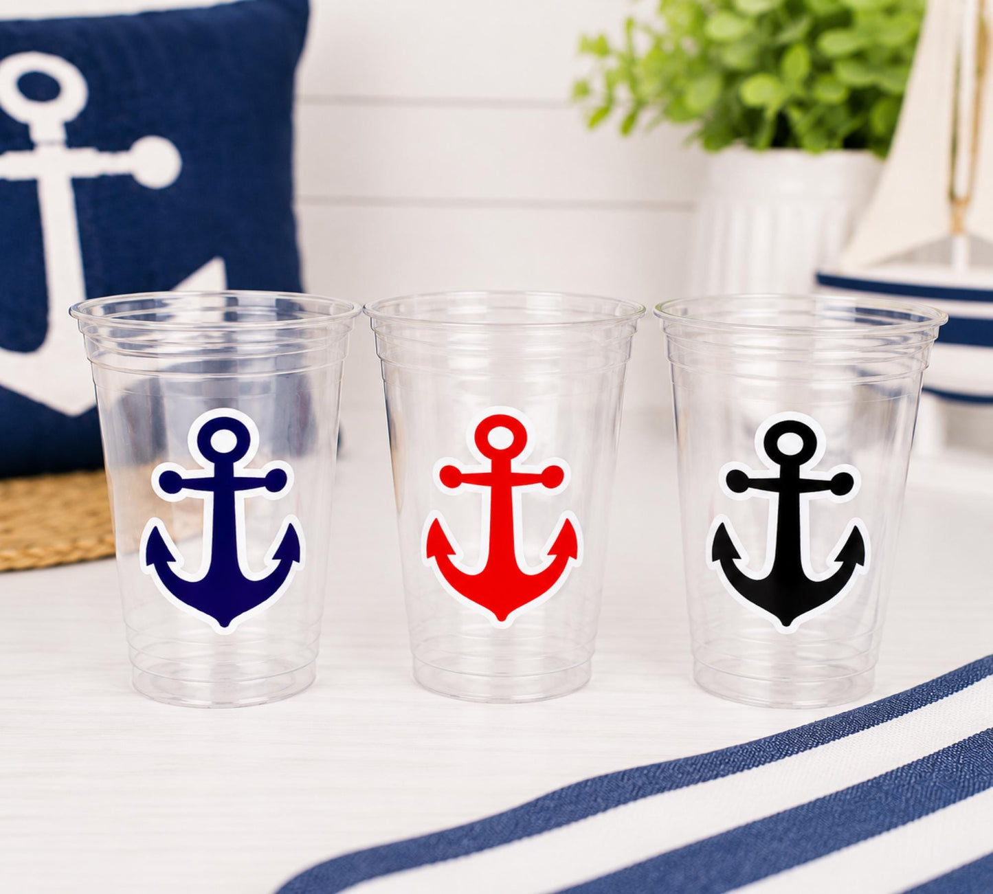 Nautical Anchor Party Cups | Personalized Coastal Wedding Cups | Nautical Bride, Bachelorette, Baby Shower, Birthday, Beach Party Favors