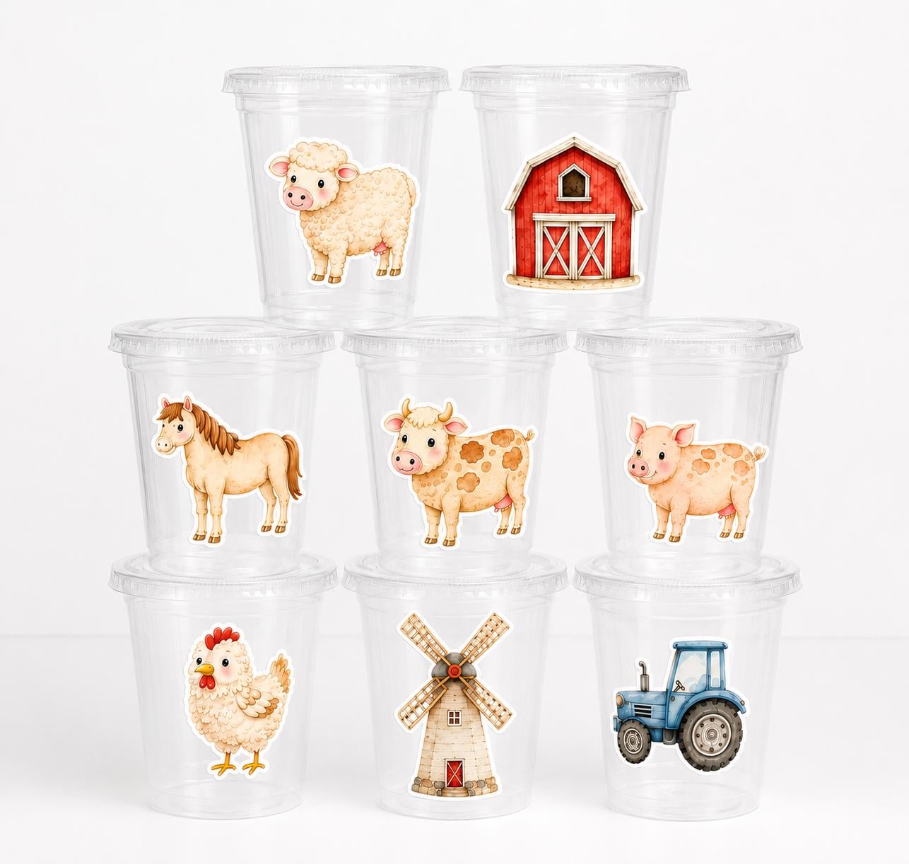 Farm Party Cups, Farm Animal Cups, Farm First Birthday, Barnyard Party Decorations, Farm Baby Shower, Birthday Favor Cups, Party Favor Cups