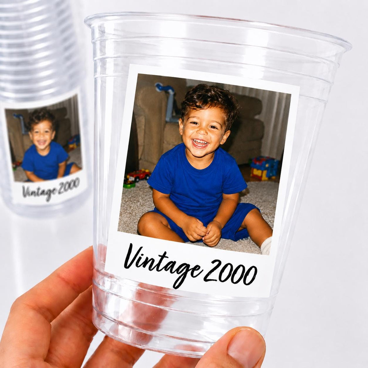 Vintage Est Year Party Cups 16oz, Personalized Photo Plastic Favor Cups for Birthdays & Celebrations, Custom Picture Cups, 30th, 40th, 50th
