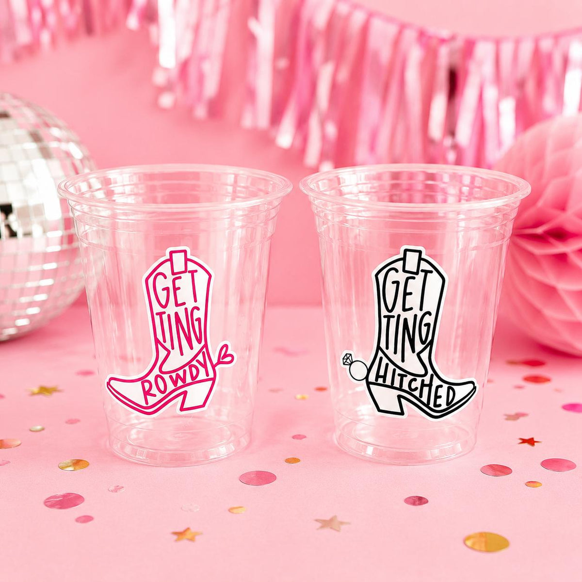 COWGIRL PARTY CUPS - Getting Hitched Party Cups Rowdy Bachelorette Party Cowgirl Boots Party cups Party Decorations Cowgirl Bachelorette Cup