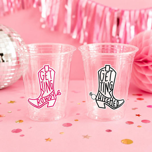 COWGIRL PARTY CUPS - Getting Hitched Party Cups Rowdy Bachelorette Party Cowgirl Boots Party cups Party Decorations Cowgirl Bachelorette Cup
