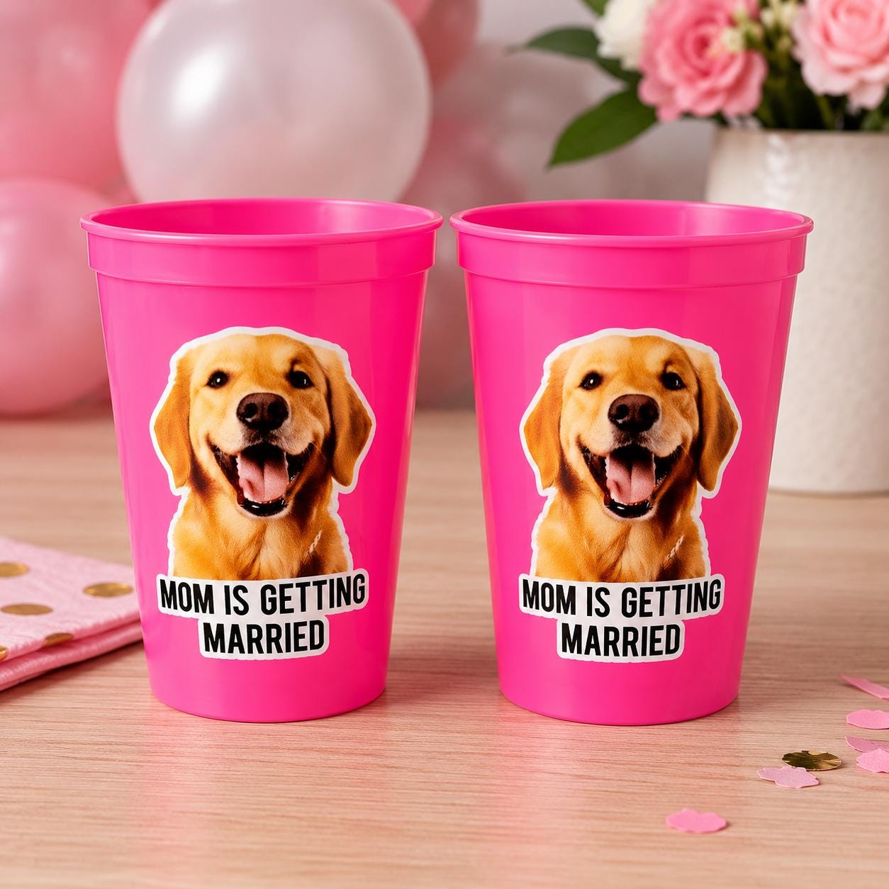 Personalized Dog Face Cups, Mom is Getting Married Cups, Bachelorette Party Favors, Bachelorette Party Games, Dog Face Bachelorette Cups