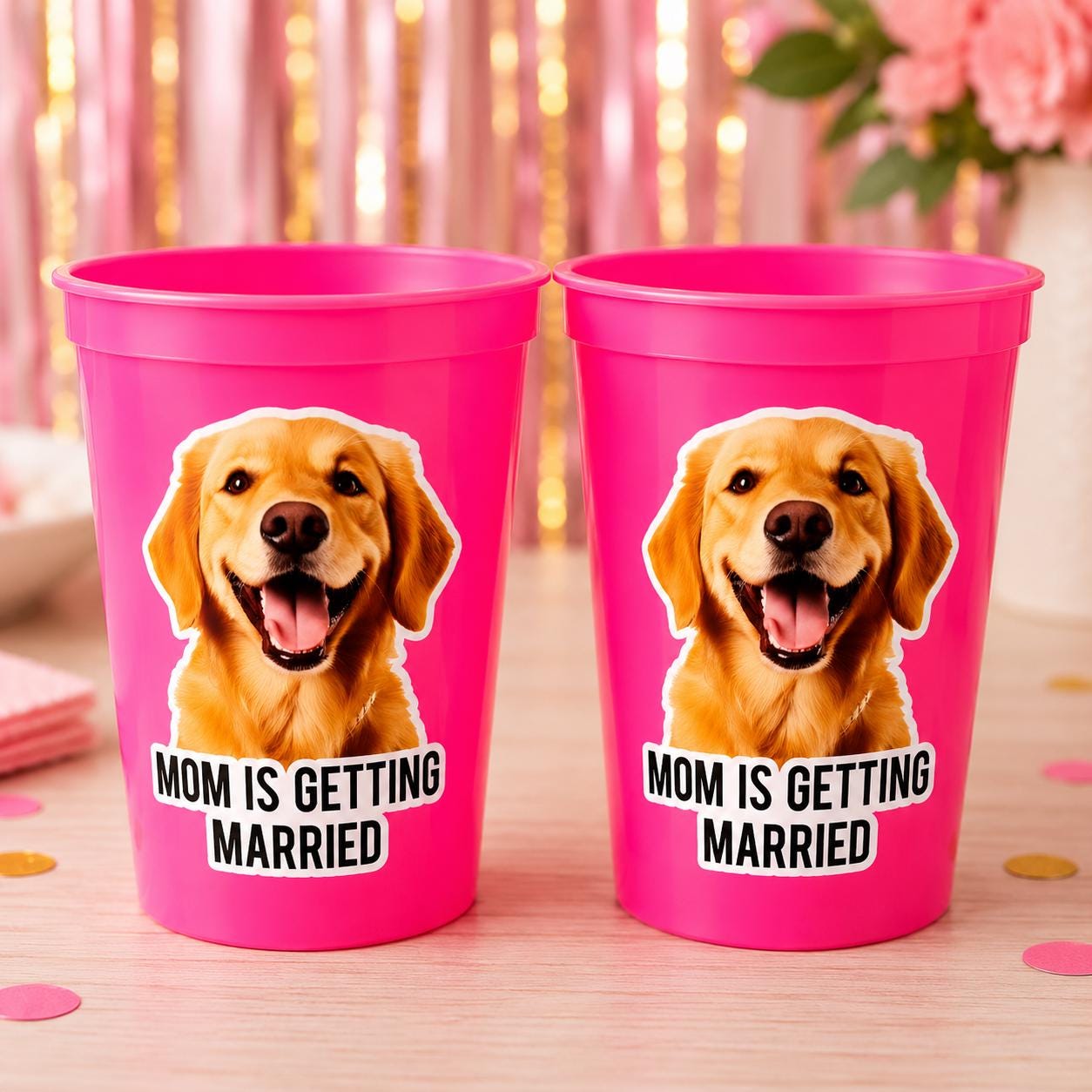 Personalized Dog Face Cups, Mom is Getting Married Cups, Bachelorette Party Favors, Bachelorette Party Games, Dog Face Bachelorette Cups
