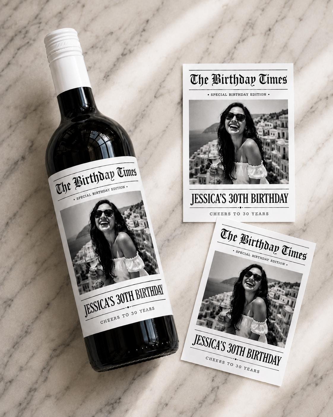 Personalized Birthday Wine Label with Photo, Custom Wine Bottle Label, 30th 40th 50th 60th Birthday Gift, Milestone Birthday Gift, Newspaper