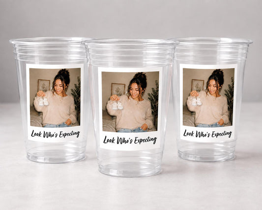 Look Who’s Expecting Cups, Pregnancy Announcement Gift Party Cups, Personalized Photo Cups, Baby Shower Cups, Expecting Mom Party Favors