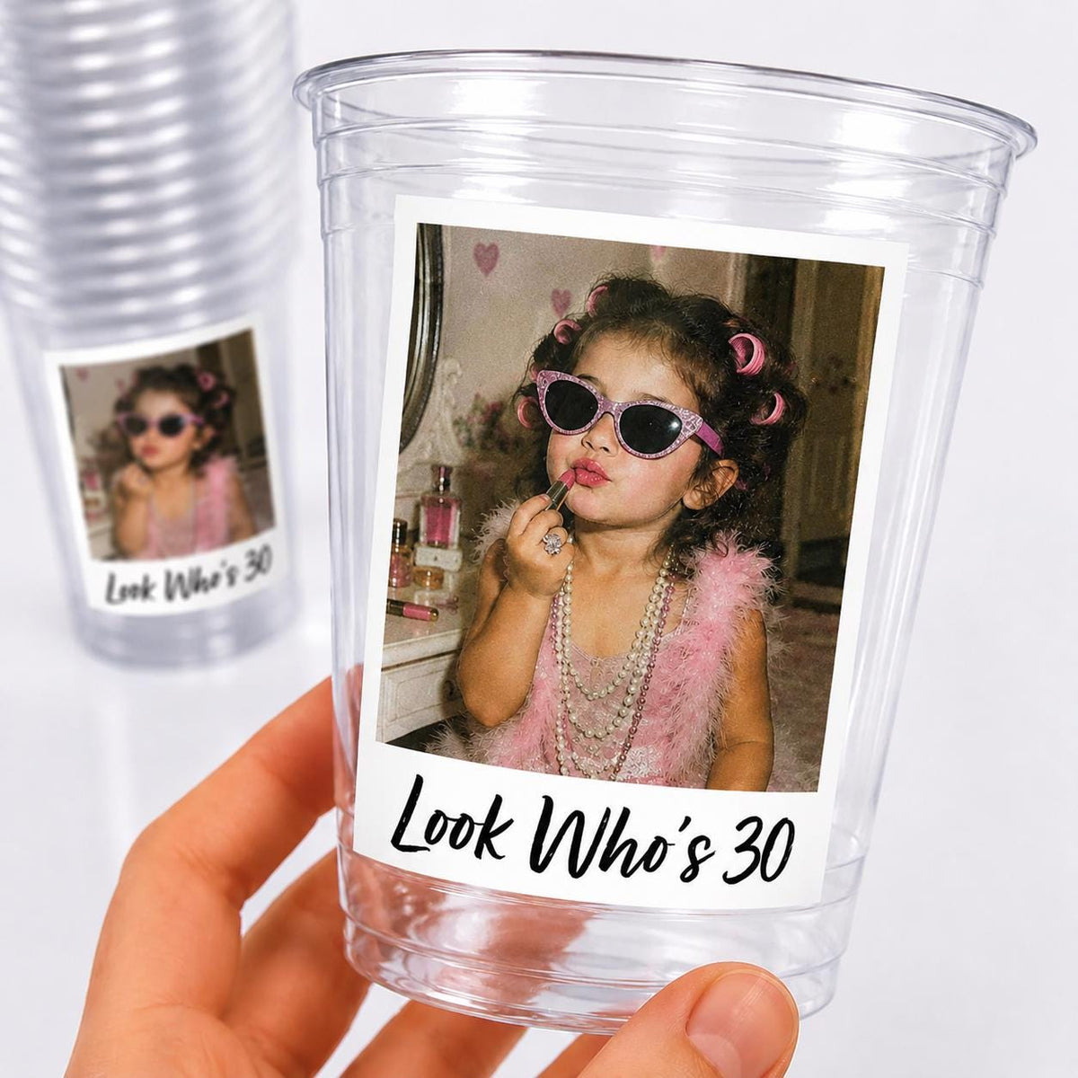 Look Who's 30 Custom Photo Cups, Personalized 30th Birthday Party Cups with Picture, Funny 30th Birthday Favors, Retro 30th, Birthday Decor