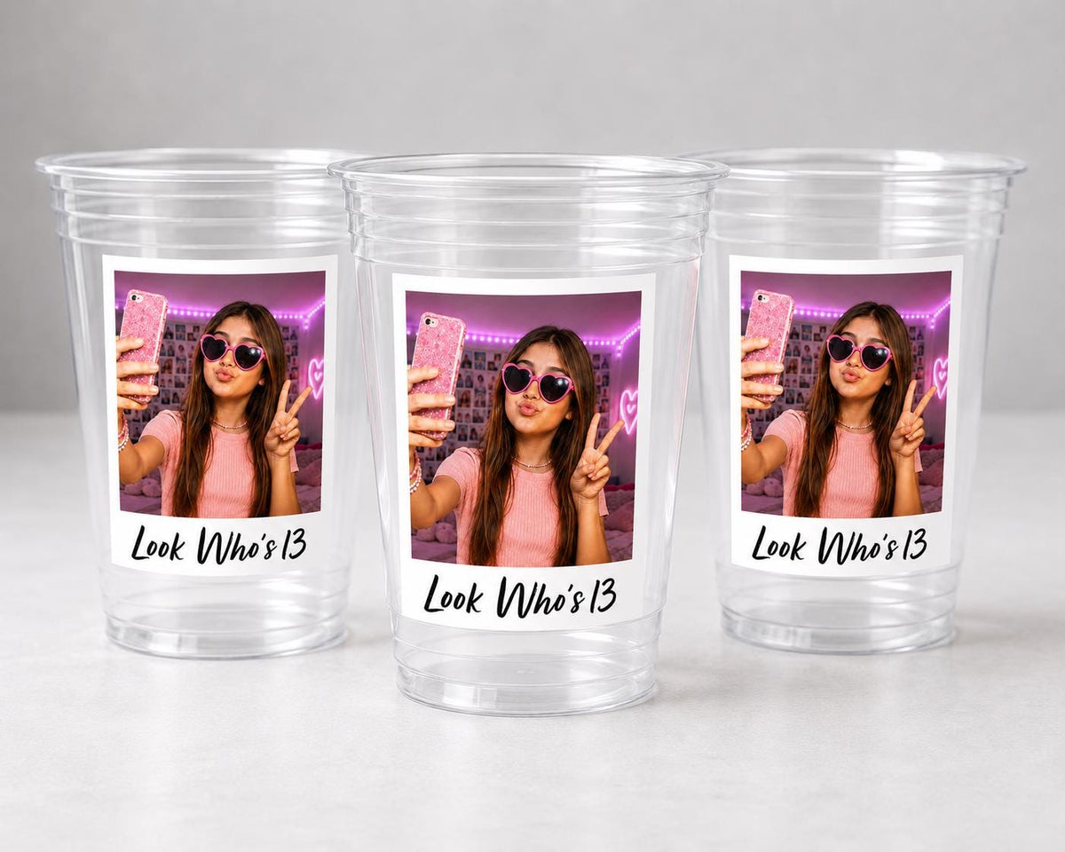 Look Who's 13 Custom Photo Cups, Personalized 13th Birthday Cups with Picture, 13th Birthday Party Favors, Officially a Teenager, Ships Fast