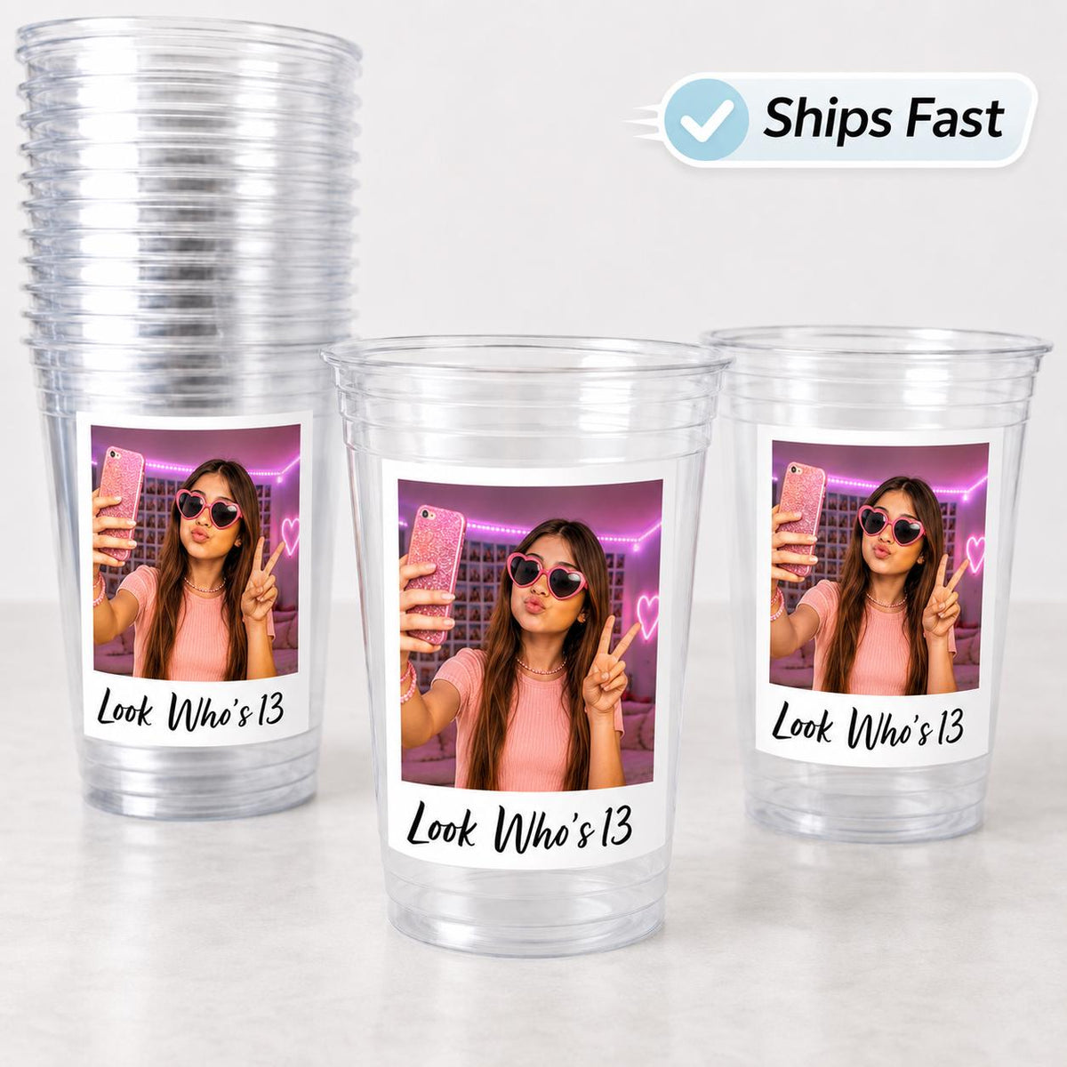 Look Who's 13 Custom Photo Cups, Personalized 13th Birthday Cups with Picture, 13th Birthday Party Favors, Officially a Teenager, Ships Fast