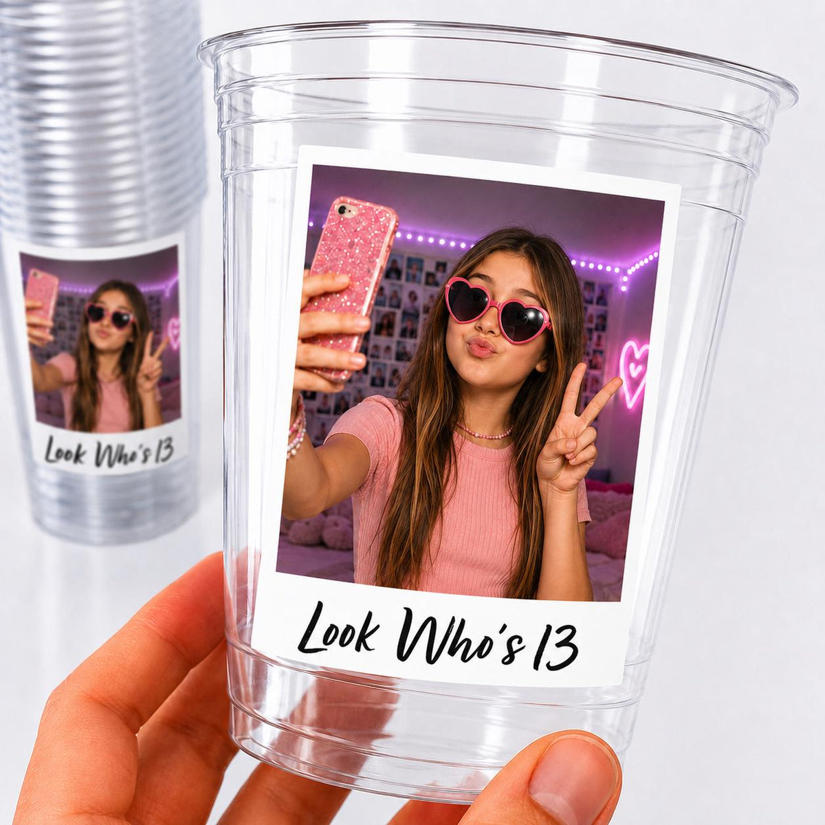 Look Who's 13 Custom Photo Cups, Personalized 13th Birthday Cups with Picture, 13th Birthday Party Favors, Officially a Teenager, Ships Fast