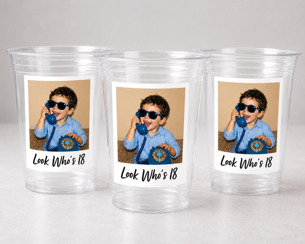 Personalized 18th Birthday Photo Cups, Look Who’s 18 Cups, Custom Photo Party Cups, 18th Birthday Party Favors, 18th Party Supplies Decor