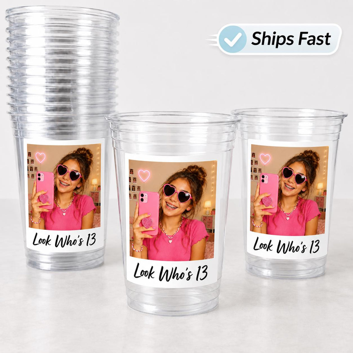 Look Who's 13 Custom Photo Cups, Personalized 13th Birthday Cups with Picture, 13th Birthday Party Favors, Officially a Teenager, Ships Fast