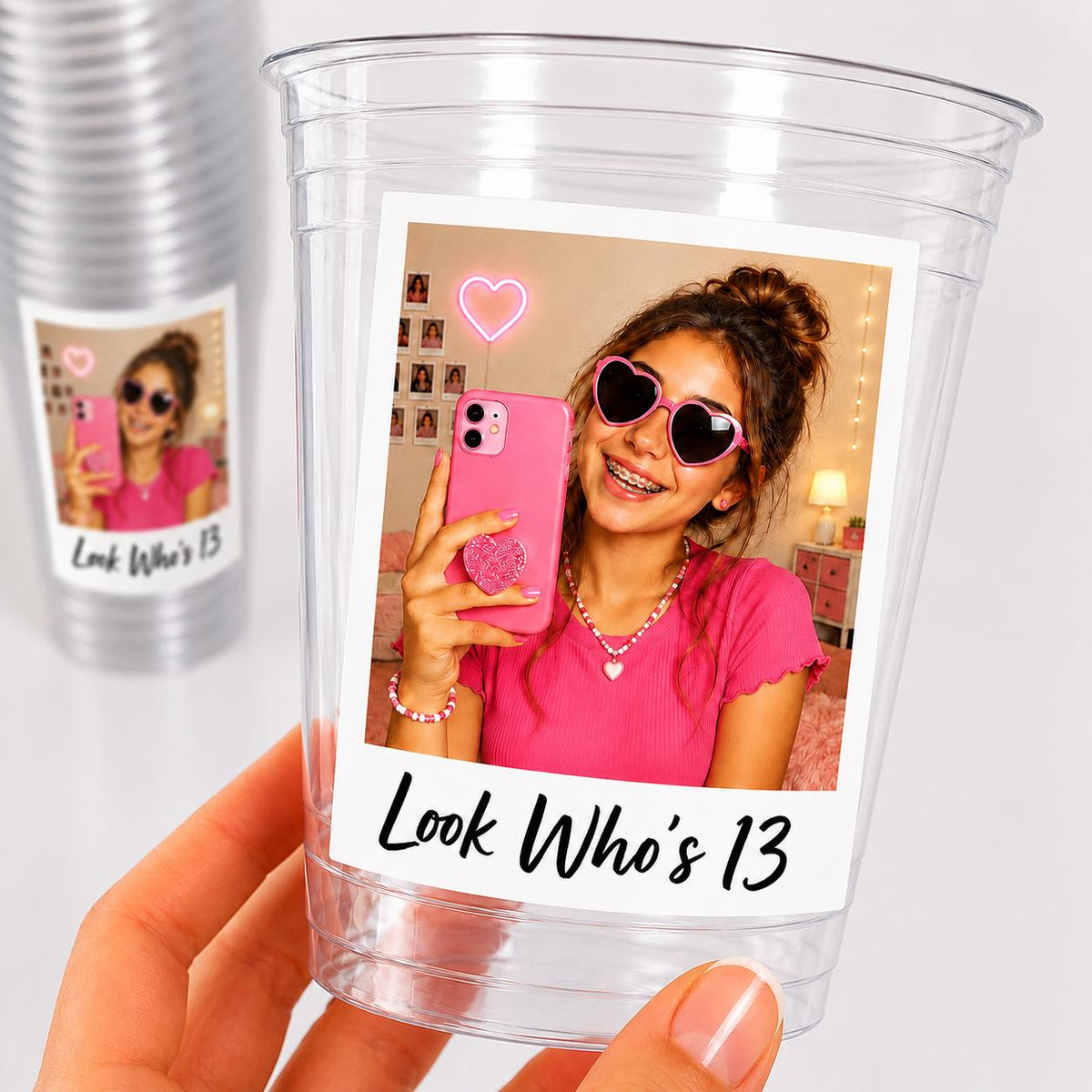 Look Who's 13 Custom Photo Cups, Personalized 13th Birthday Cups with Picture, 13th Birthday Party Favors, Officially a Teenager, Ships Fast