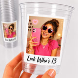 Look Who's 13 Custom Photo Cups, Personalized 13th Birthday Cups with Picture, 13th Birthday Party Favors, Officially a Teenager, Ships Fast