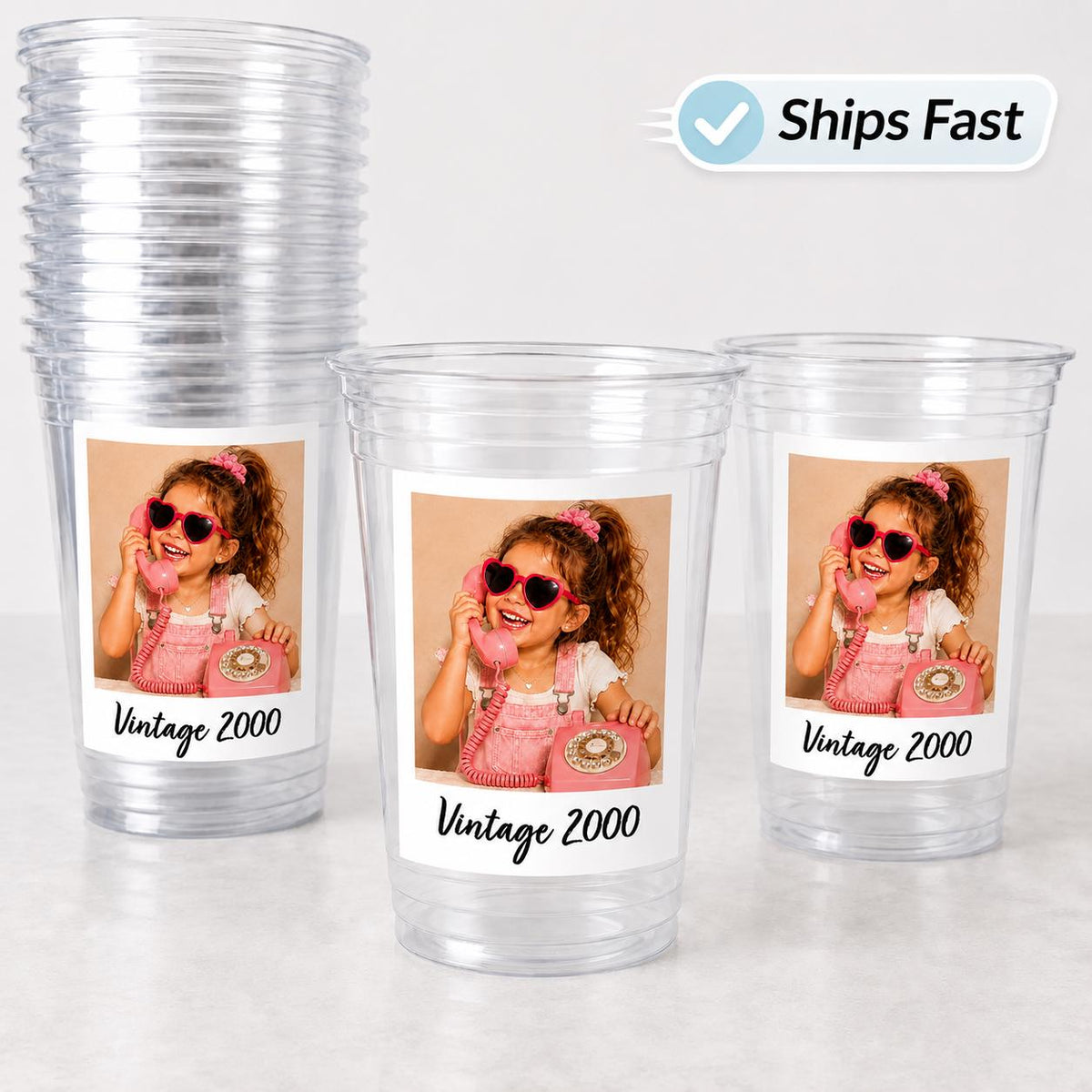 Custom Photo Cups 16oz Personalized Party Cups with Picture and text | Vintage Year Birthday Decorations | Custom Birthday Cups | Ships Fast
