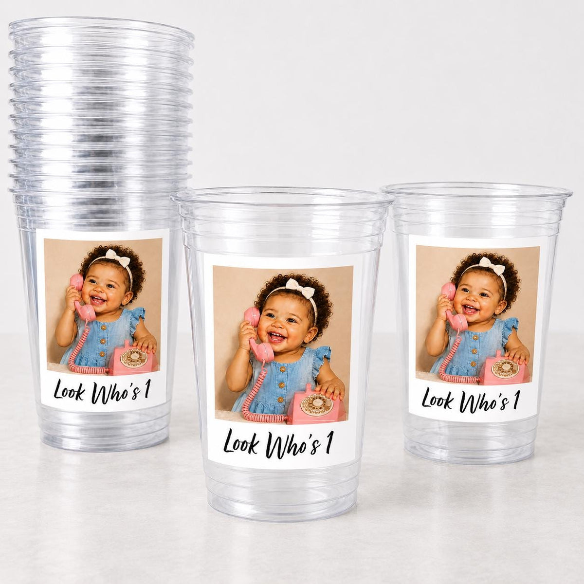 Look Who’s 1 Birthday Cups, First Birthday Party Favors, Personalized 1st Birthday Cups with Photo, One Year Old Girl Boy Favors, Ships Fast