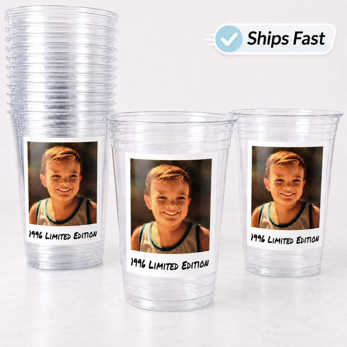 Limited Edition Birthday Cups with Photo and Year – Personalized 16oz Party Cups, Birth Year Picture Cups, Milestone Birthday Decorations