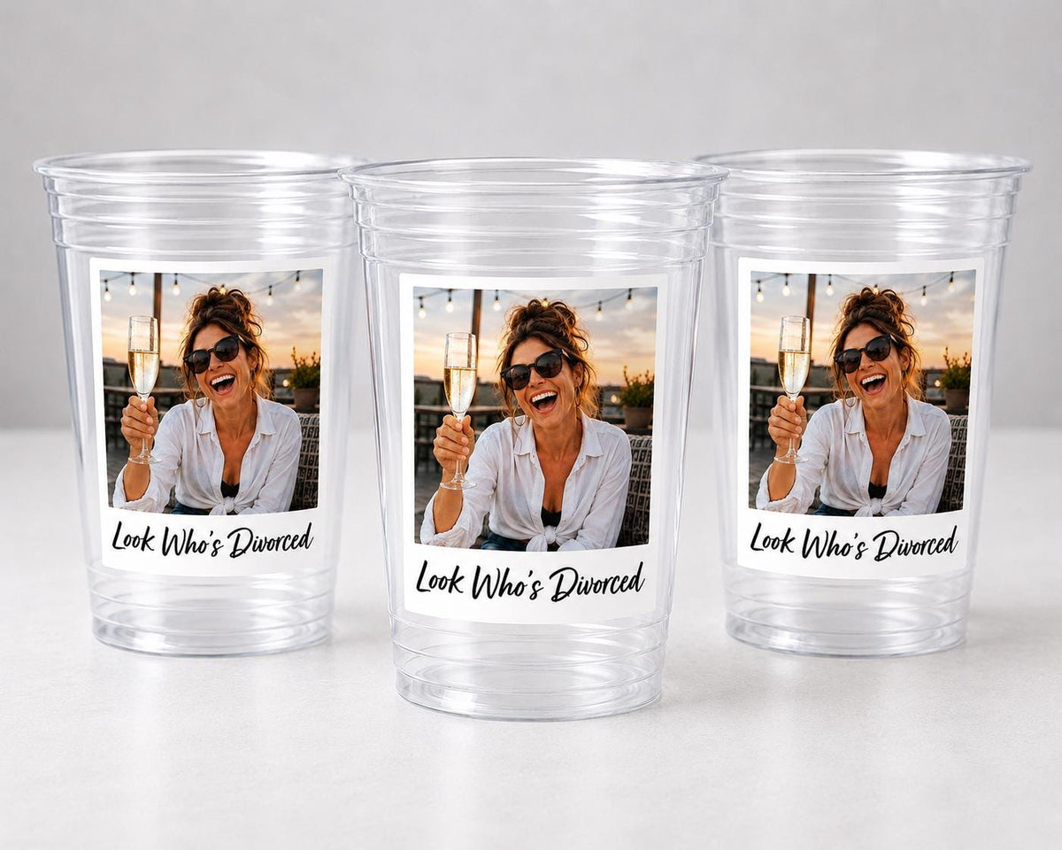 Look Who’s Divorced Custom Photo Cups, Personalized Divorce Party Cups with Picture, Divorce Party Favors, Newly Divorced Gift, Ships Fast