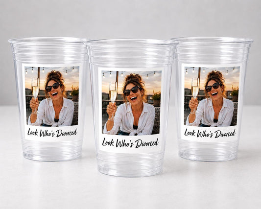 Look Who’s Divorced Custom Photo Cups, Personalized Divorce Party Cups with Picture, Divorce Party Favors, Newly Divorced Gift, Ships Fast