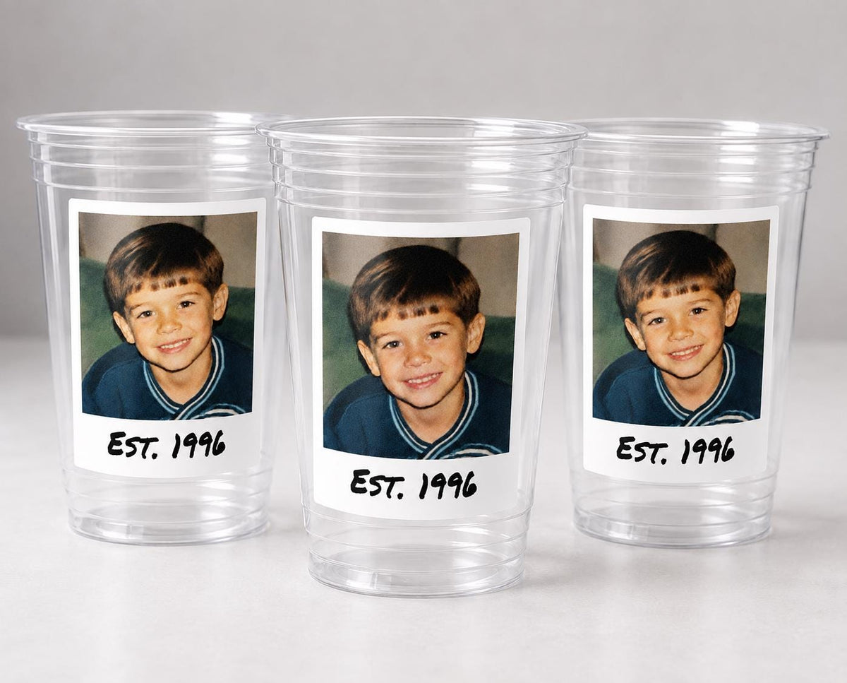 Established Year Birthday Cups, Est Year Party Favors, Born in Any Year Picture Cups, Personalized Birthday Decorations with Photo Ship Fast