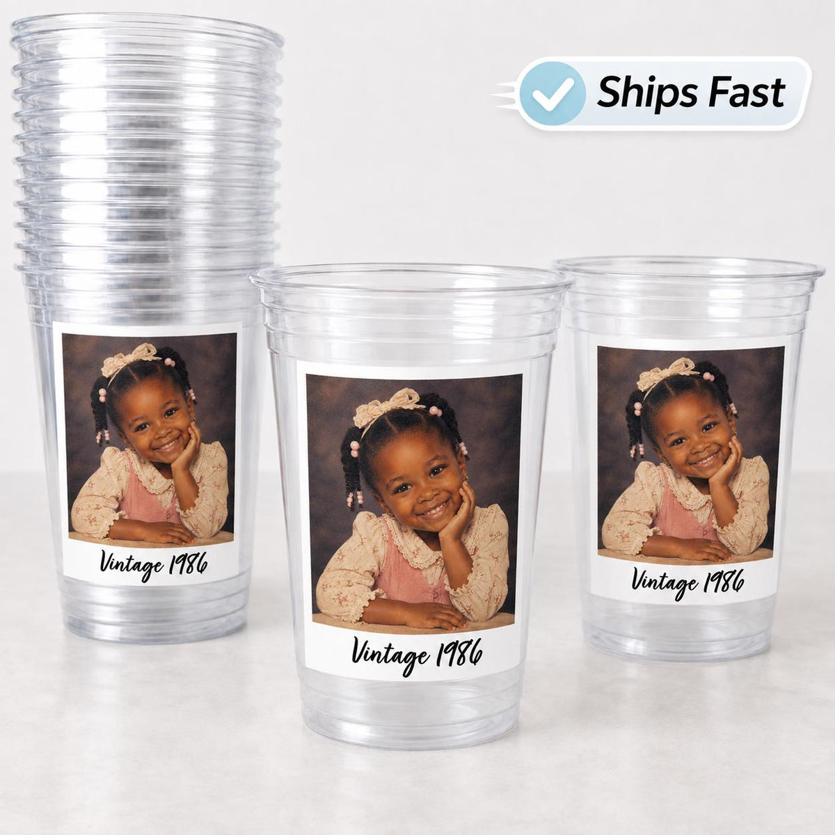 Vintage Birth Year Photo Cups, Personalized Picture Party Cups, Custom Year Celebration Cups, Retro Photo Party Favors, Photo Birthday Cups