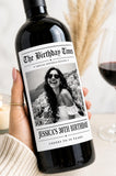 Personalized Birthday Wine Label with Photo, Custom Wine Bottle Label, 30th 40th 50th 60th Birthday Gift, Milestone Birthday Gift, Newspaper