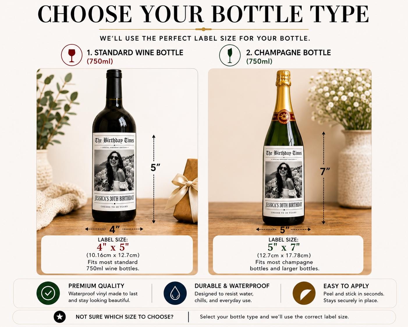 Personalized Birthday Wine Label with Photo, Custom Wine Bottle Label, 30th 40th 50th 60th Birthday Gift, Milestone Birthday Gift, Newspaper