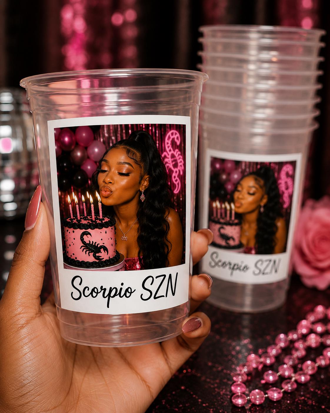 Personalized Zodiac Birthday Cups, Custom Horoscope Party Cups with Photo, Astrology Birthday Party Favors, Zodiac Party Decorations Gift