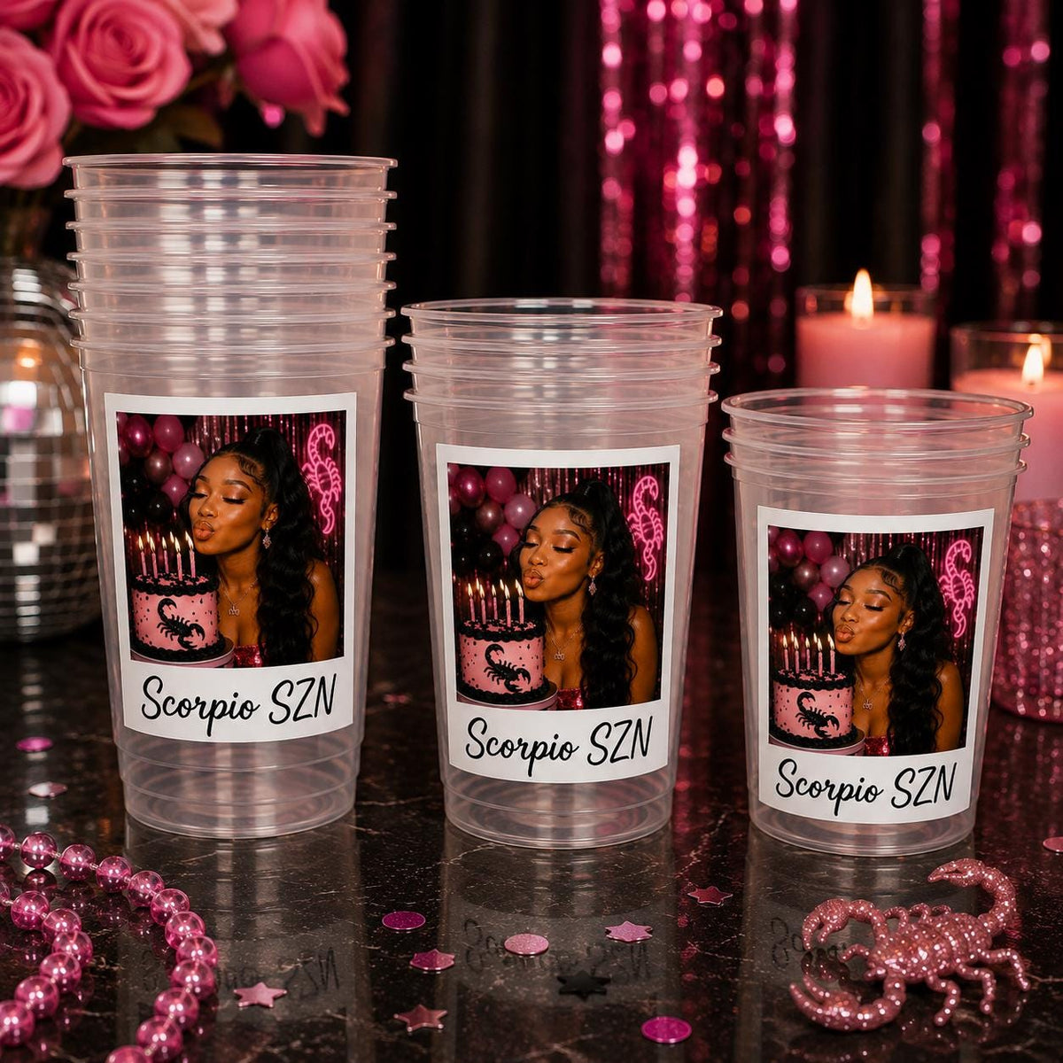 Personalized Zodiac Birthday Cups, Custom Horoscope Party Cups with Photo, Astrology Birthday Party Favors, Zodiac Party Decorations Gift