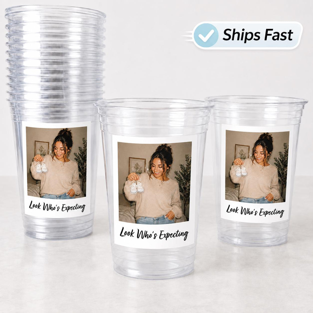 Look Who’s Expecting Cups, Pregnancy Announcement Gift Party Cups, Personalized Photo Cups, Baby Shower Cups, Expecting Mom Party Favors