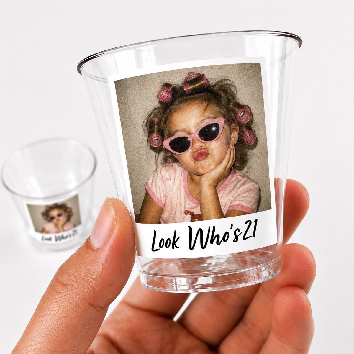 21st Birthday Shot Glasses with Photo, Personalized 5oz Shot Cups, Custom Birthday Bar Cups, Photo Party Favors for Him or Her, Plastic Cups