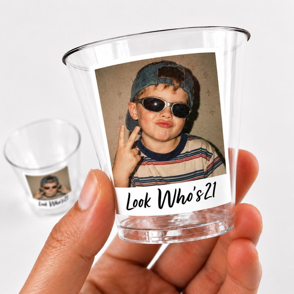 21st Birthday Shot Glasses with Photo, Personalized 5oz Shot Cups, Custom Birthday Bar Cups, Photo Party Favors for Him or Her, Plastic Cups