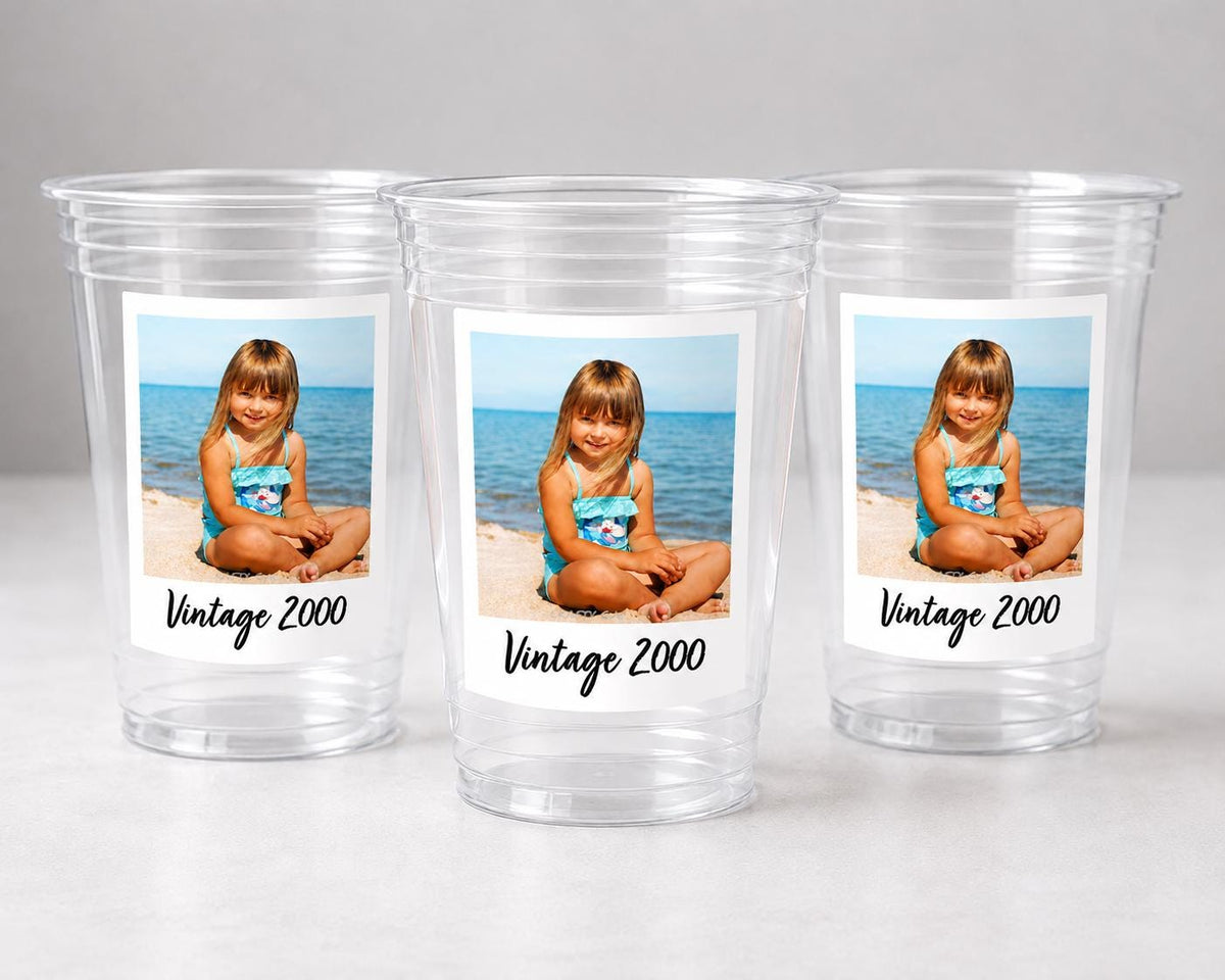 Custom Photo Cups 16oz Personalized Party Cups with Picture Text Vintage Est Year Face Picture Cups Birthday Decorations Supplies Ships Fast