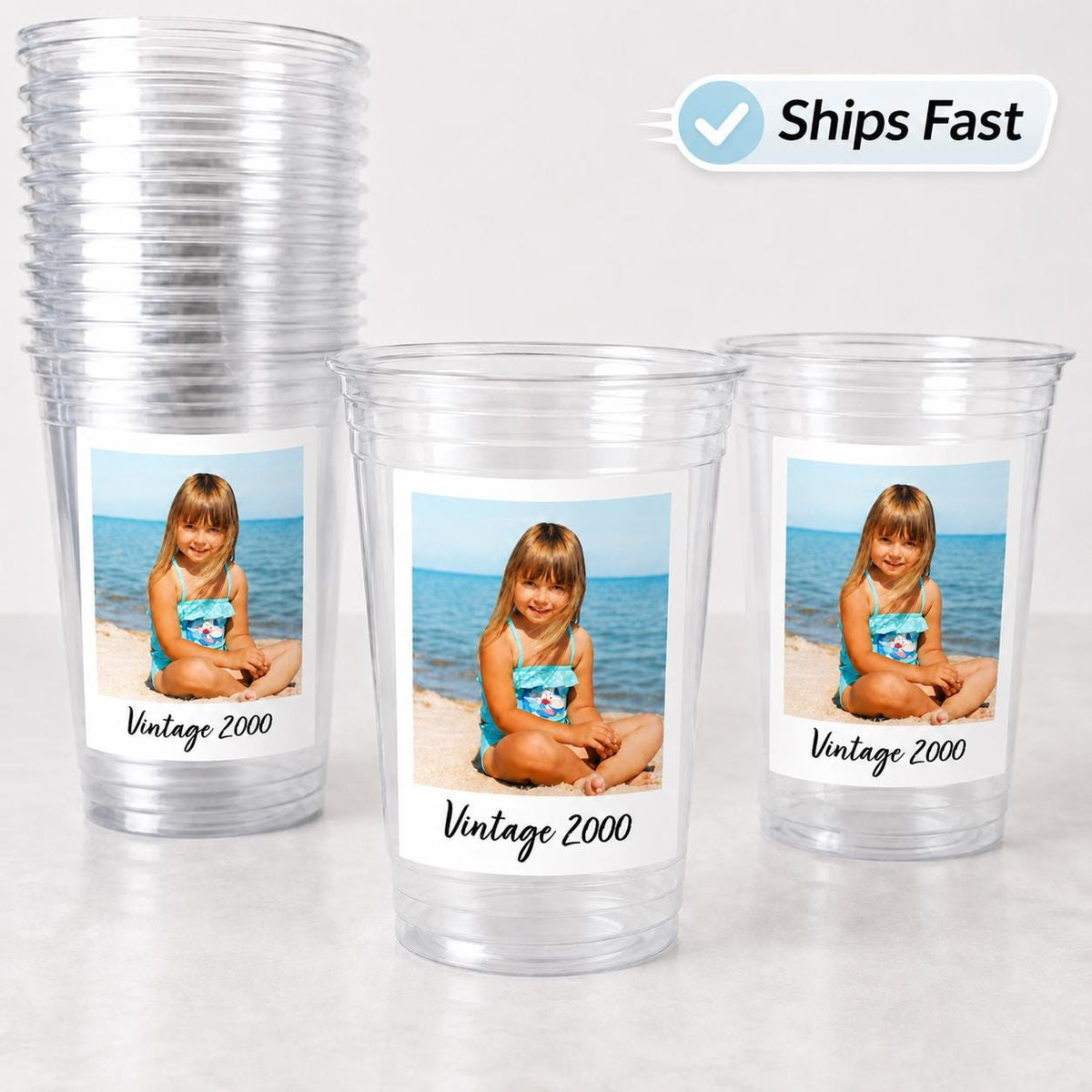 Custom Photo Cups 16oz Personalized Party Cups with Picture Text Vintage Est Year Face Picture Cups Birthday Decorations Supplies Ships Fast