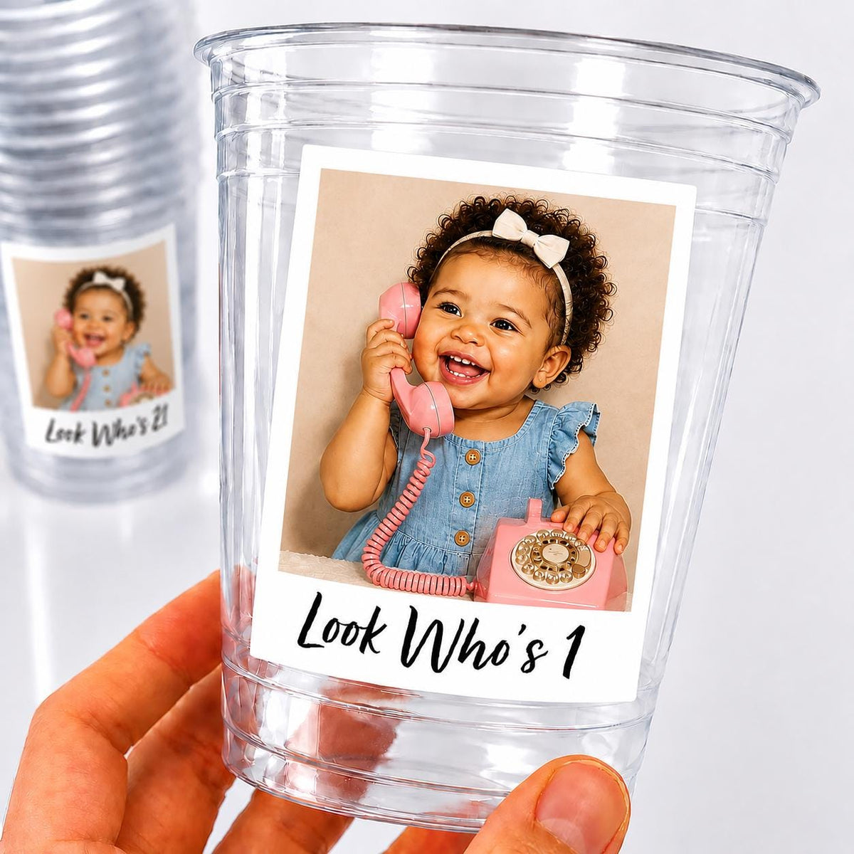 Look Who’s 1 Birthday Cups, First Birthday Party Favors, Personalized 1st Birthday Cups with Photo, One Year Old Girl Boy Favors, Ships Fast