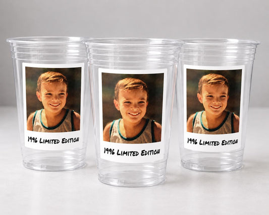 Limited Edition Birthday Cups with Photo and Year – Personalized 16oz Party Cups, Birth Year Picture Cups, Milestone Birthday Decorations